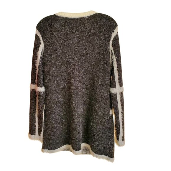 Nicole Sabbatini Fuzzy Grid Cardigan Jacket Size L Textured Black - Picture 3 of 3